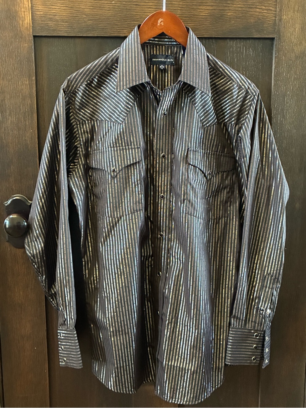 Panhandle Slim Black Shirt with Silver Metallic Stripes